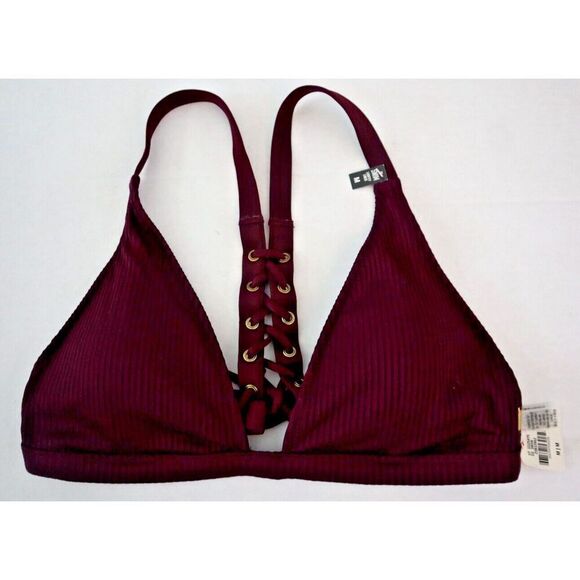 Pink x Victoria's Secret Swim Sz M Burgundy Lace-Up Top & Cheeky Bikini Set - Picture 7 of 12